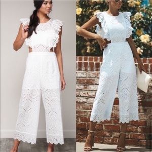Blue blush brand white eyelet jumpsuit